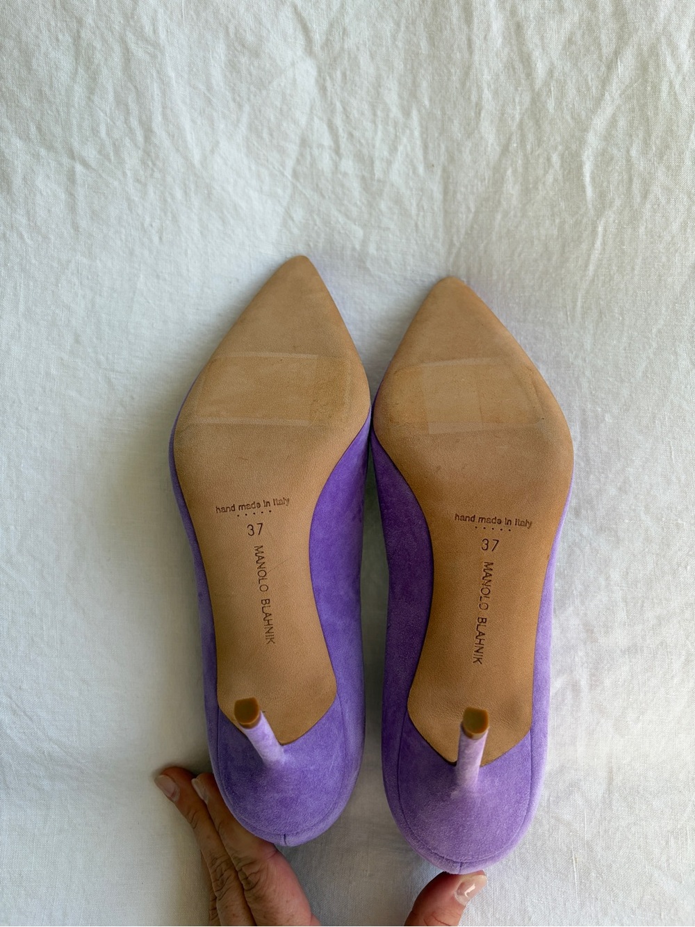 Manolo Blahnik Suede Pointy Toe BB 10 Classic Pumps Heels Purple Lilac Lavender - Picture 8 of 9